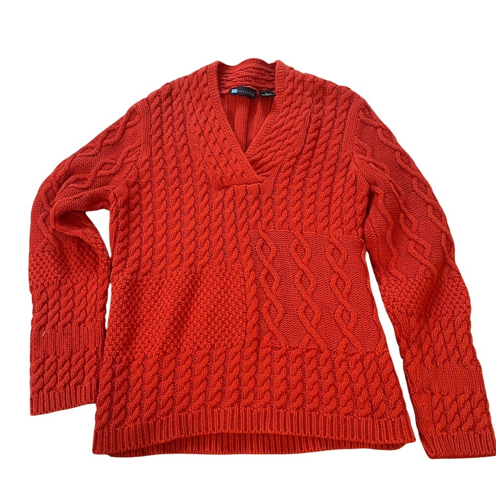 Relativity Womens XL Orange Mixed Cable Knit Cotton V-Neck Sweater Australia